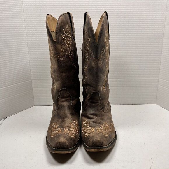 Roper Riley Scroll Embroidery Snip Toe Cowboy Womens Brown Casual Boots sz 8 - Picture 2 of 7